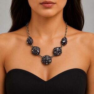 Chico's Obsidian 5 Round Discs Black Clear Crystals Rolo Chain 20.5" Necklace